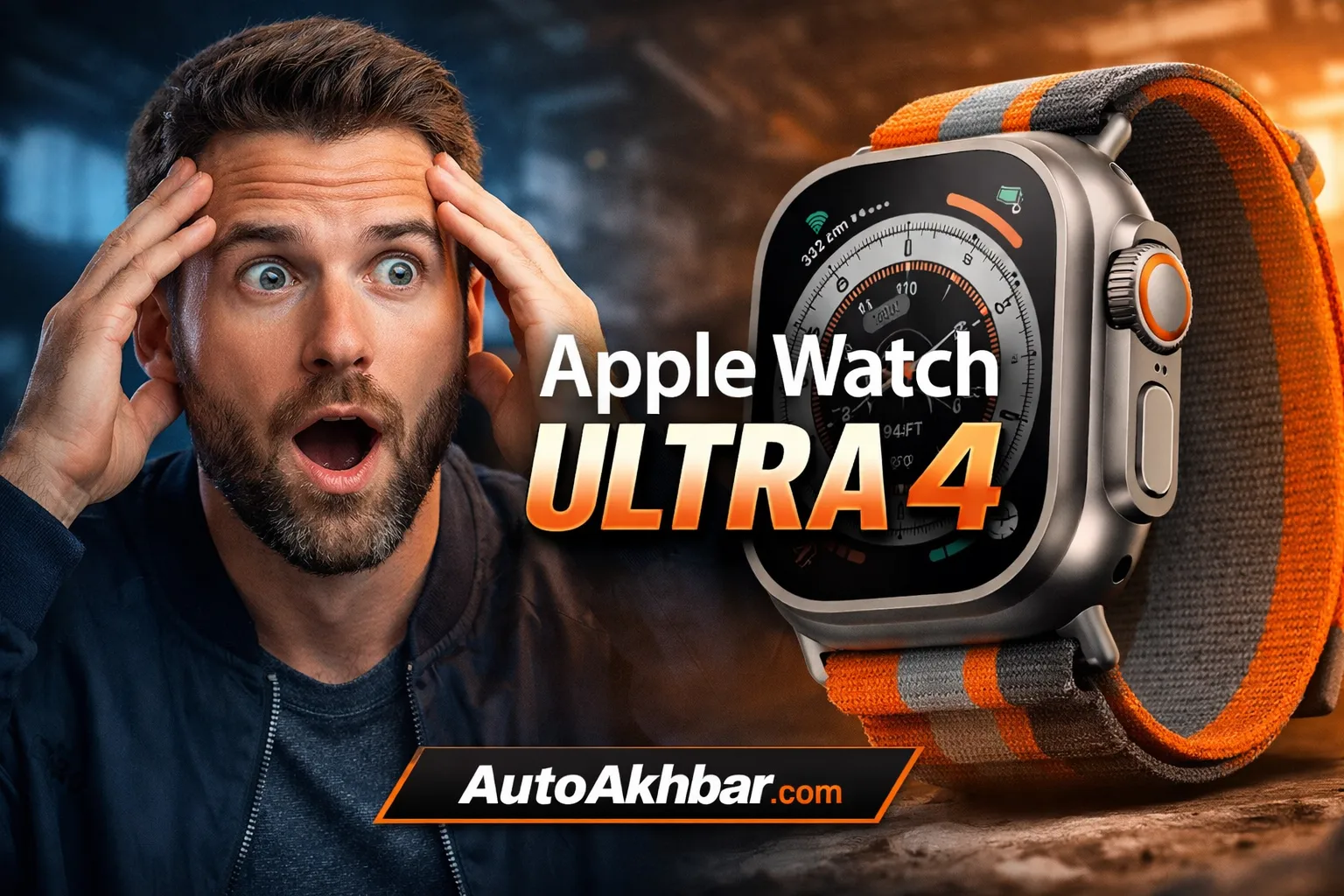 Apple Watch Ultra 4 featured image showing a shocked American tech enthusiast with the smartwatch and bold text Apple Watch Ultra 4