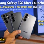 Samsung Galaxy S26 Ultra launch news showing latest flagship smartphone design with AutoAkhbar branding