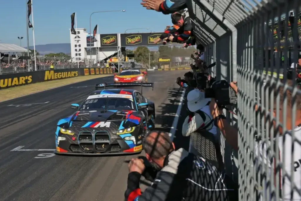 Bathurst 12 Hour GT3 cars racing at Mount Panorama during endurance event
