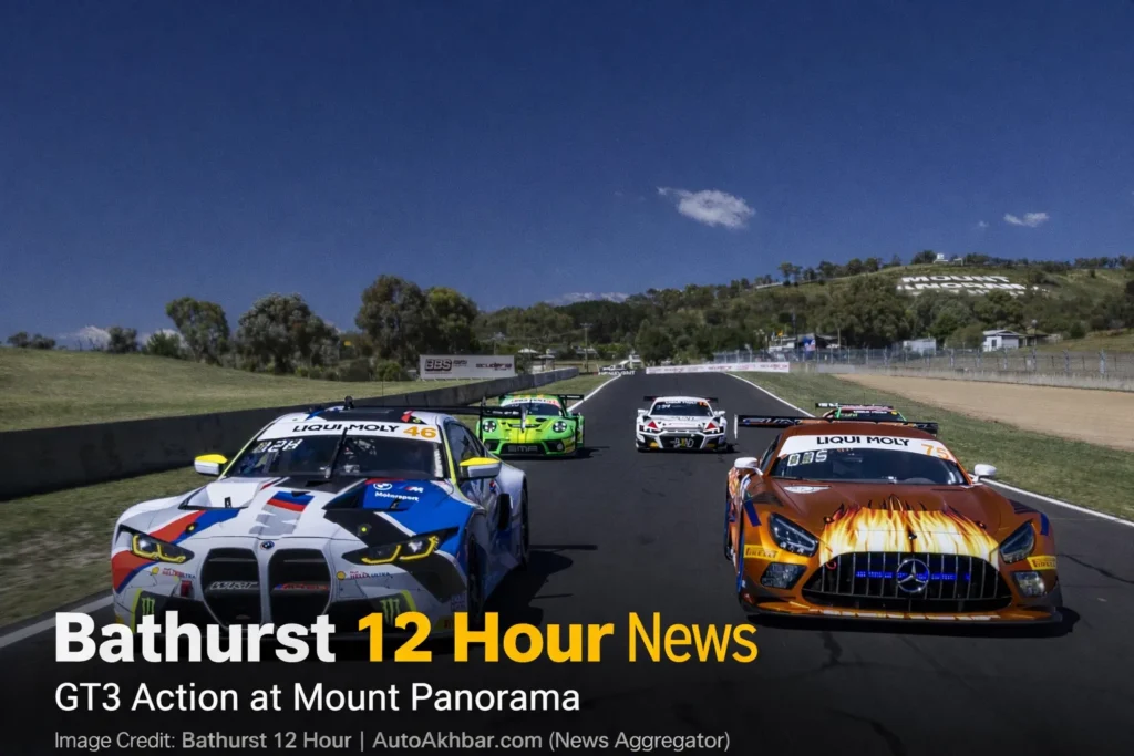 Bathurst 12 Hour GT3 cars racing at Mount Panorama during endurance event