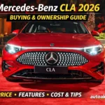 Mercedes-Benz CLA 2026 electric luxury sedan front design featured image with AutoAkhbar buying and ownership guide branding