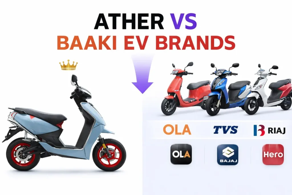 Ather vs Ola TVS Bajaj Hero electric scooter comparison showing best EV scooter in India