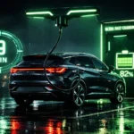 BYD Song Ultra EV ultra fast charging 9 minute feature at night with neon green charging station