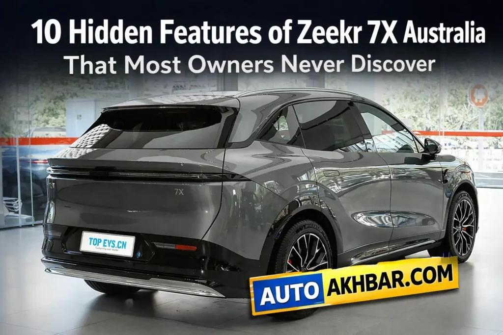 Hidden Features of Zeekr 7X infographic showing ADAS, smart climate control, OTA updates and 360 camera system