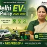Delhi EV Policy 2026 featured image with Delhi CM Rekha Gupta and PM Narendra Modi highlighting EV subsidies and tax benefits