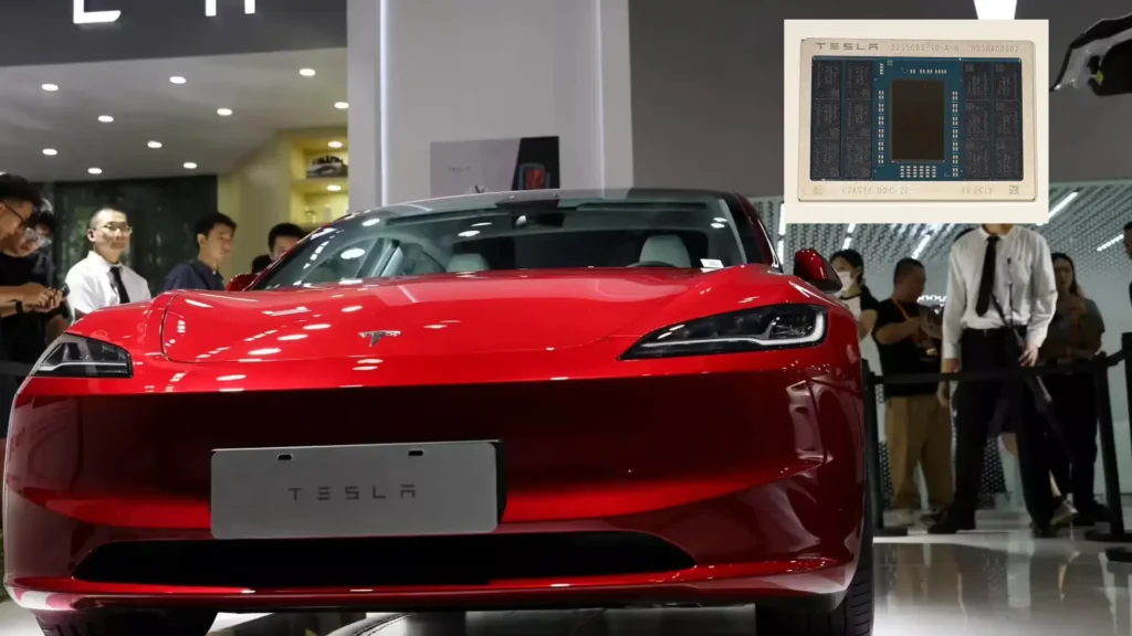 Tesla AI5 chip inside electric car enabling advanced Full Self Driving technology in 2026