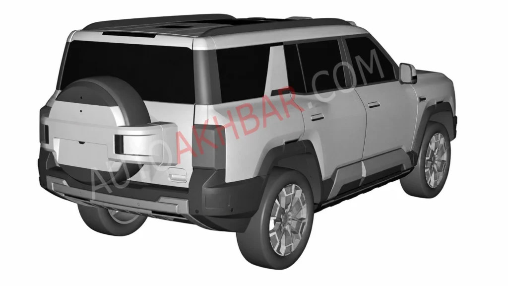 BYD Leopard 8 rear design with spare wheel mount and rugged bumper India patent