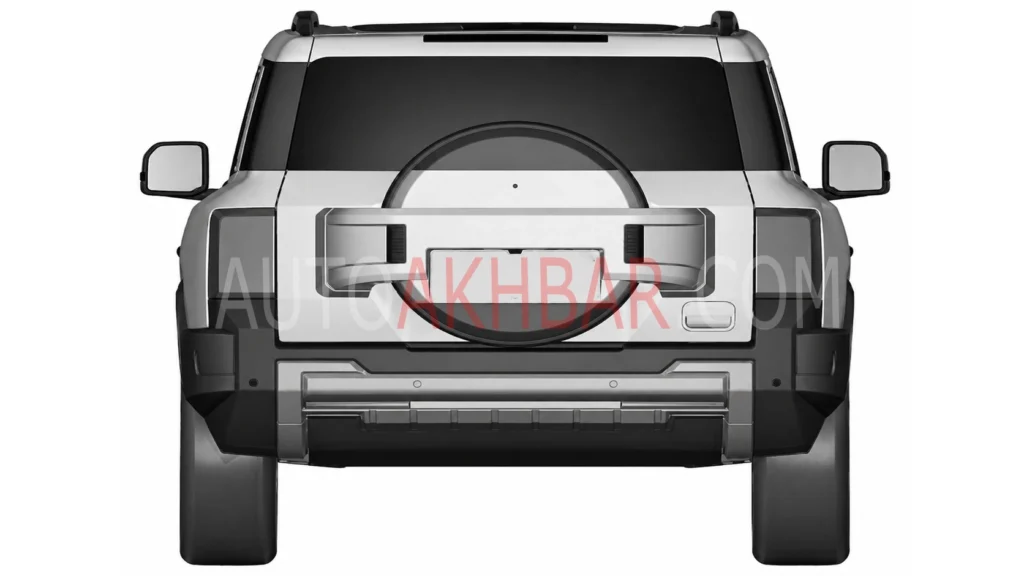 BYD Leopard 8 rear design with spare wheel mount and rugged bumper India patent