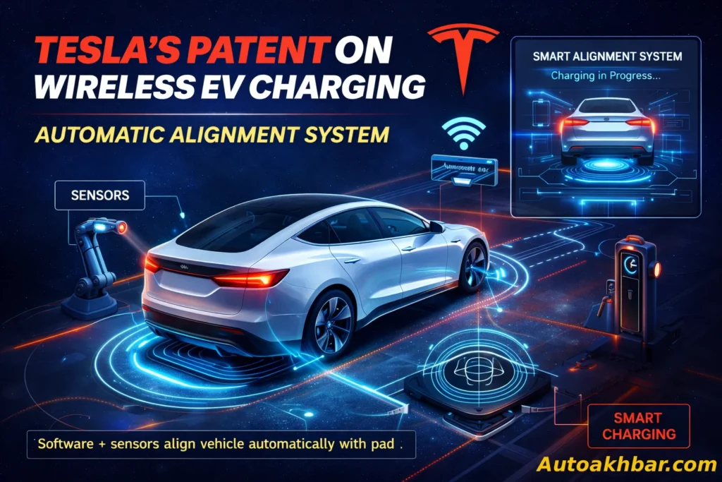 Tesla wireless EV charging patent showing automatic alignment system and smart charging technology
