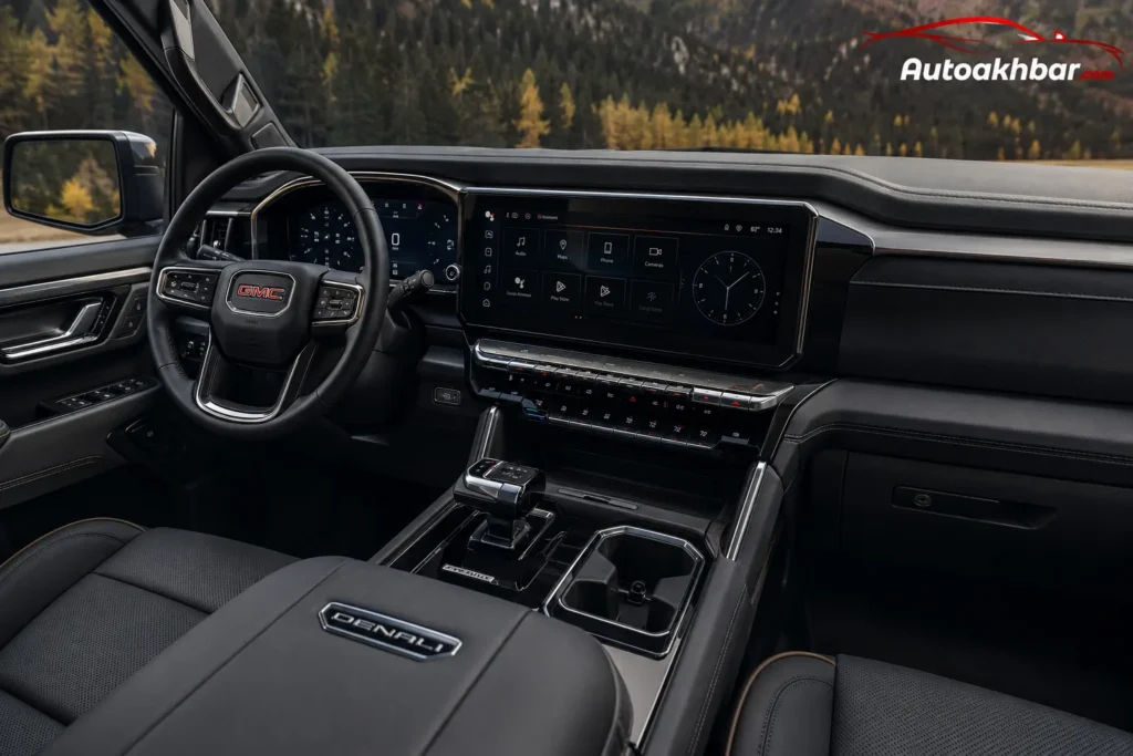 2027 GMC Sierra 1500 interior with new landscape touchscreen and redesigned dashboard