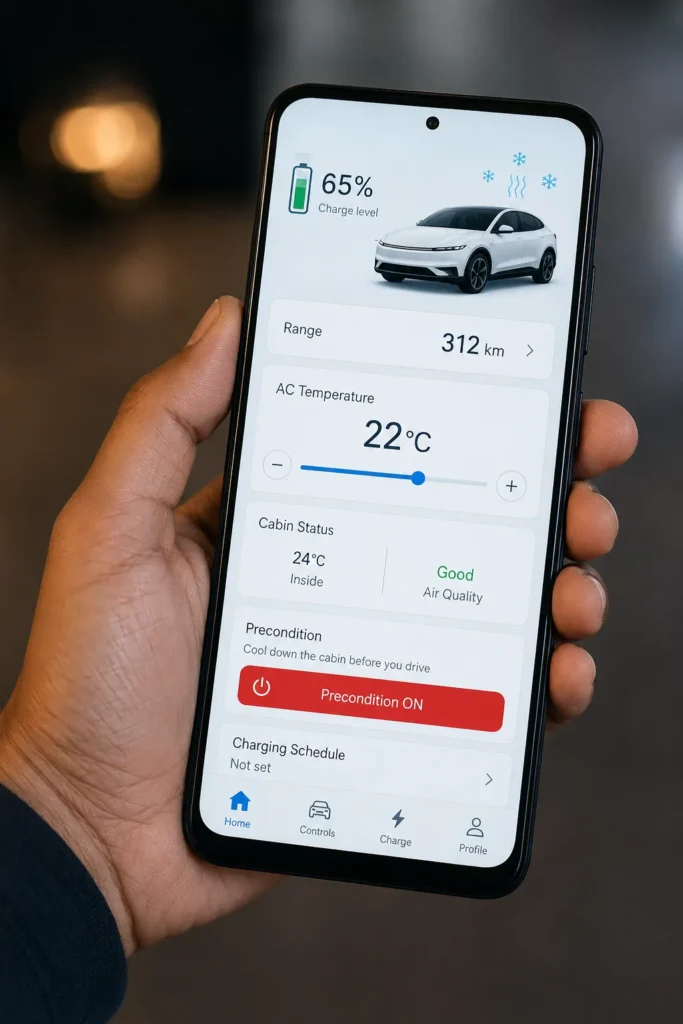 EV app se precondition karna – summer mein electric car AC tips : EV care in summer