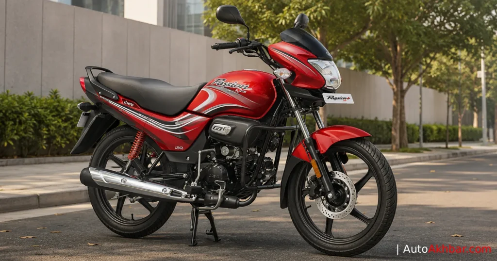 हीरो पैशन + Disc 2026 Pearl Red कलर — फ्रंट लेफ्ट व्यू