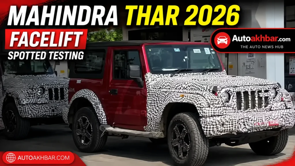 Mahindra Thar 2026 facelift test mule spotted testing in India with camouflage
