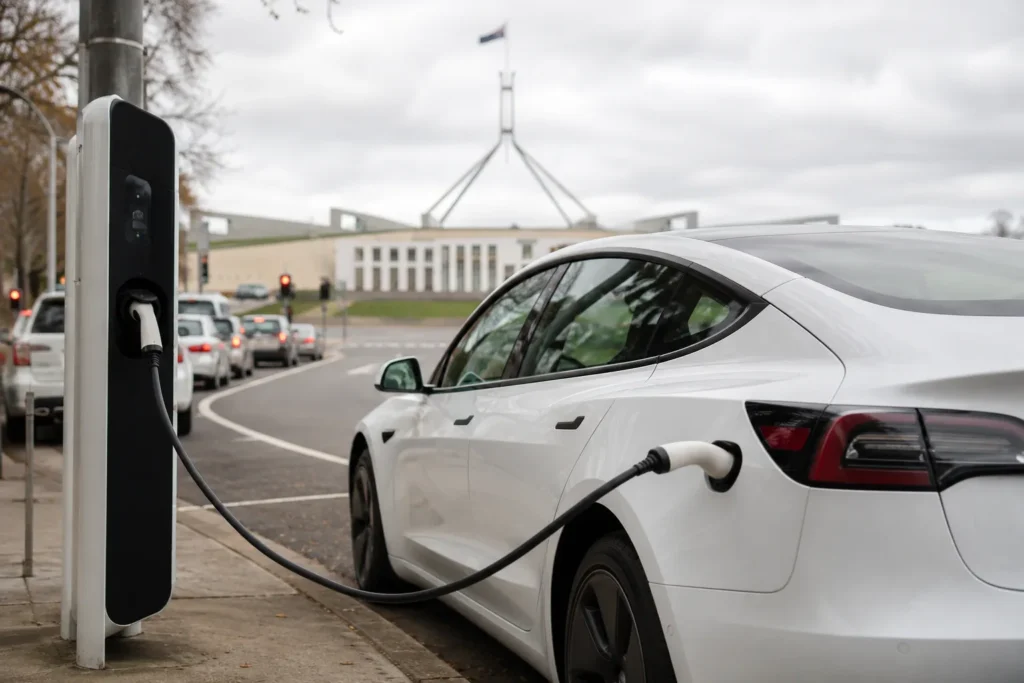 NSW electric car tax proposal — EV plugged into charging station in Australia