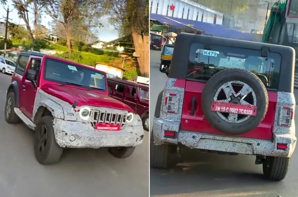 Mahindra Thar 2026 facelift test mule spotted testing in India with camouflage