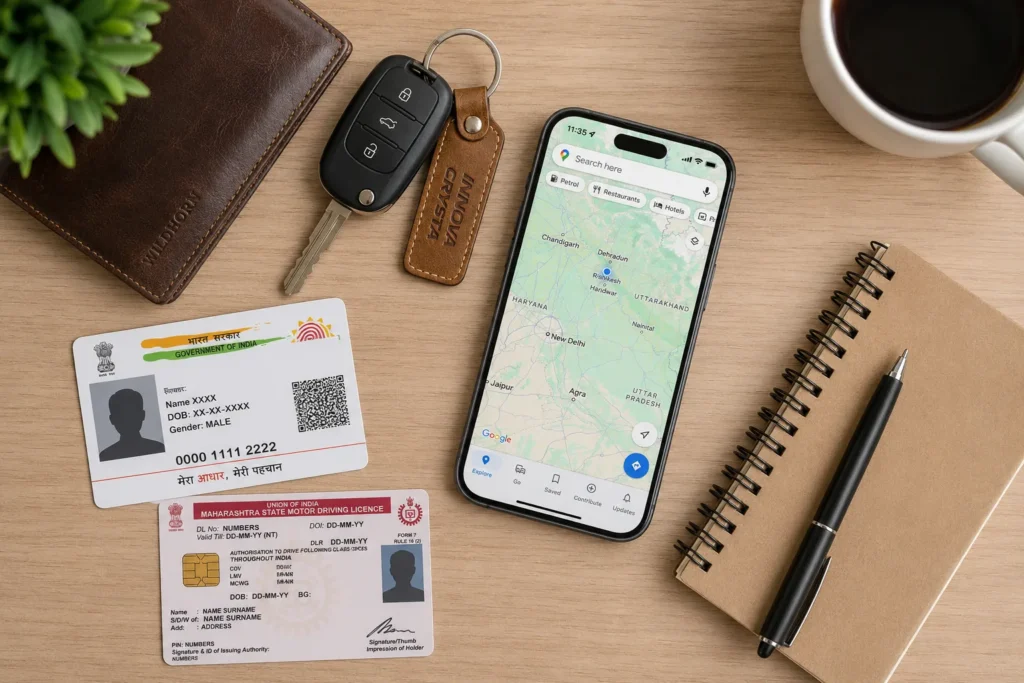 car rental 2026 : Travel documents required for car rental in India – licence, Aadhaar card, phone