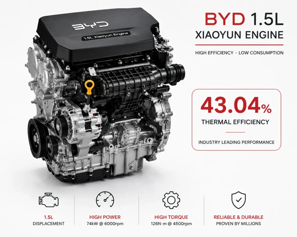BYD 1.5L Xiaoyun engine with 43.04% thermal efficiency used in DM-i Super Hybrid