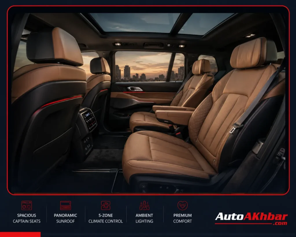 2027 Audi Q9 interior second-row captain seats and panoramic sunroof