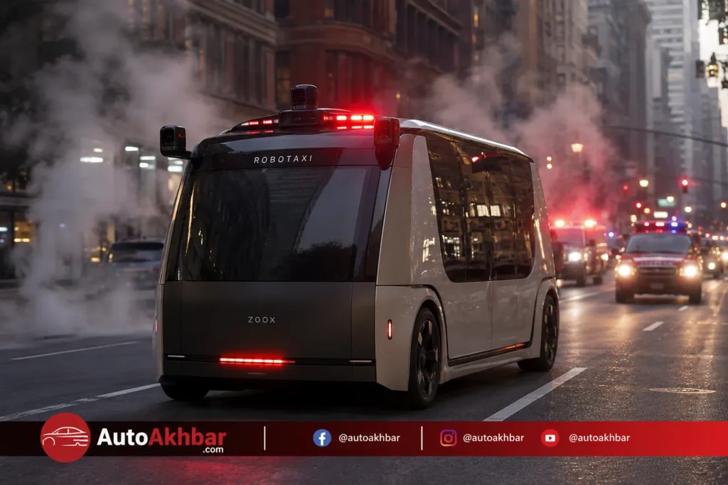 Autonomous robotaxi navigating a smoke-obscured city street Autoakhbar