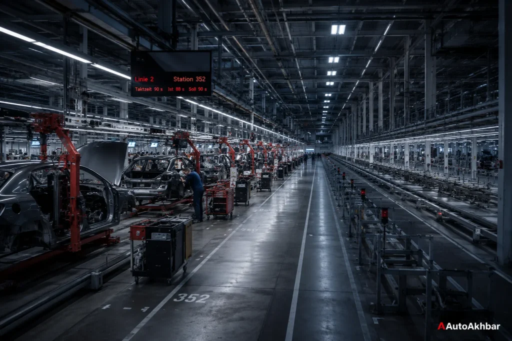 Underutilised Volkswagen factory floor reflecting Germany's capacity crisis