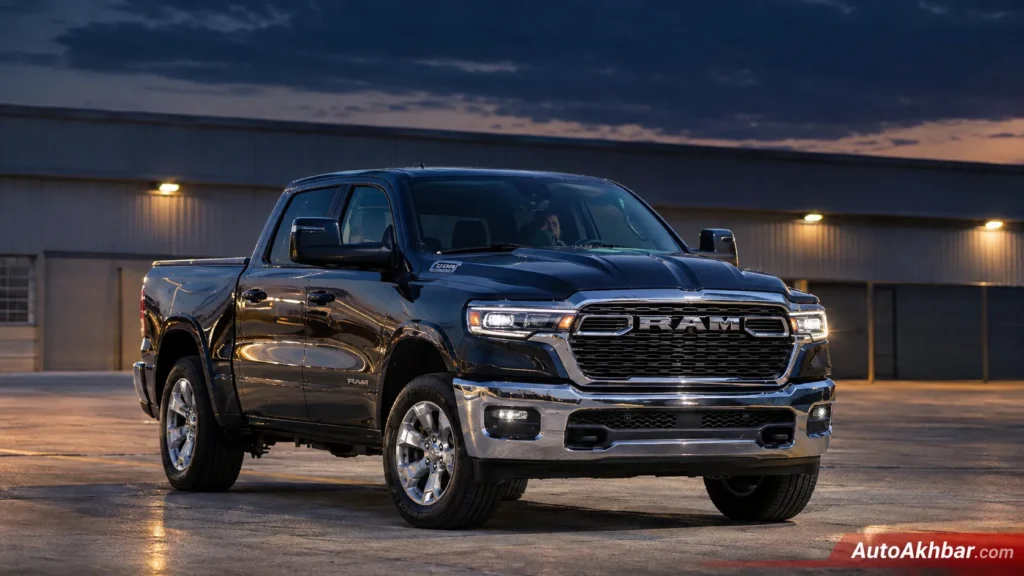 2027 Ram 1500 pickup truck front three-quarter view at dusk