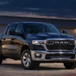 2027 Ram 1500 pickup truck front three-quarter view at dusk