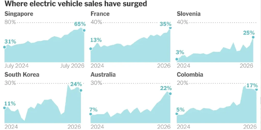 Oil Price : Electric vehicles charging at a public station representing rising global EV adoption