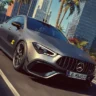 Electric Mercedes-AMG CLA45 cornering on the Nurburgring racetrack