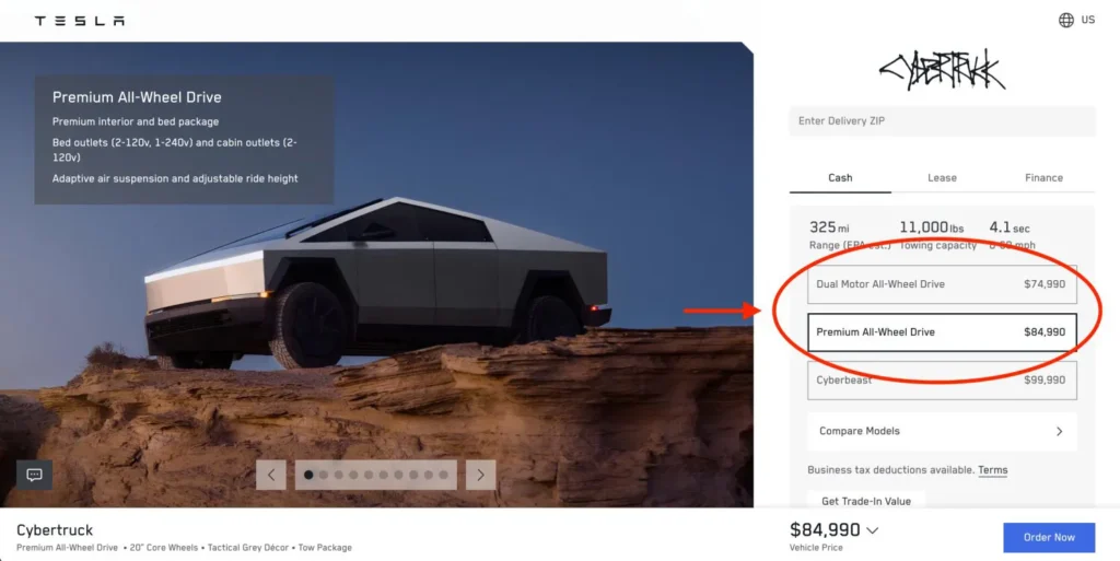 Cybertruck : Tesla Cybertruck electric pickup parked outdoors representing the 2026 price increase