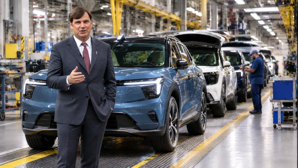 Ford electric vehicle on an assembly line at a US manufacturing plant
