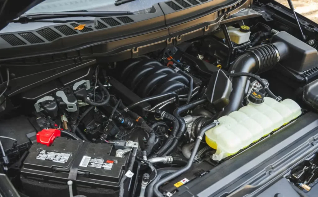 2027 Ford F-150 : Illustration of a full-size pickup truck with engine spec callout