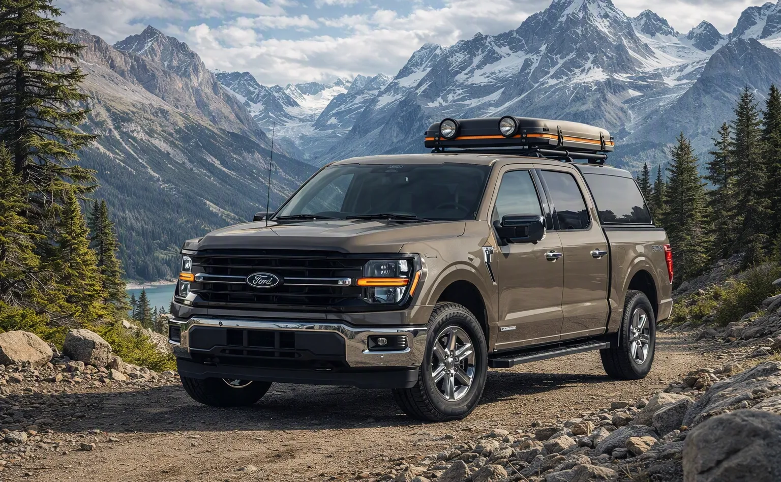 2027 Ford F-150 : Illustration of a full-size pickup truck with engine spec callout