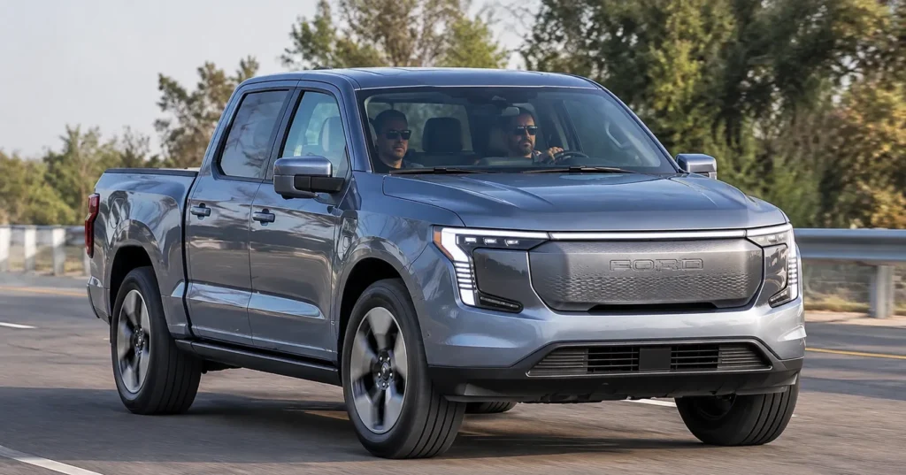 Ford Fathom : Illustration of a midsize electric pickup truck on the road