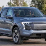 Ford Fathom : Illustration of a midsize electric pickup truck on the road