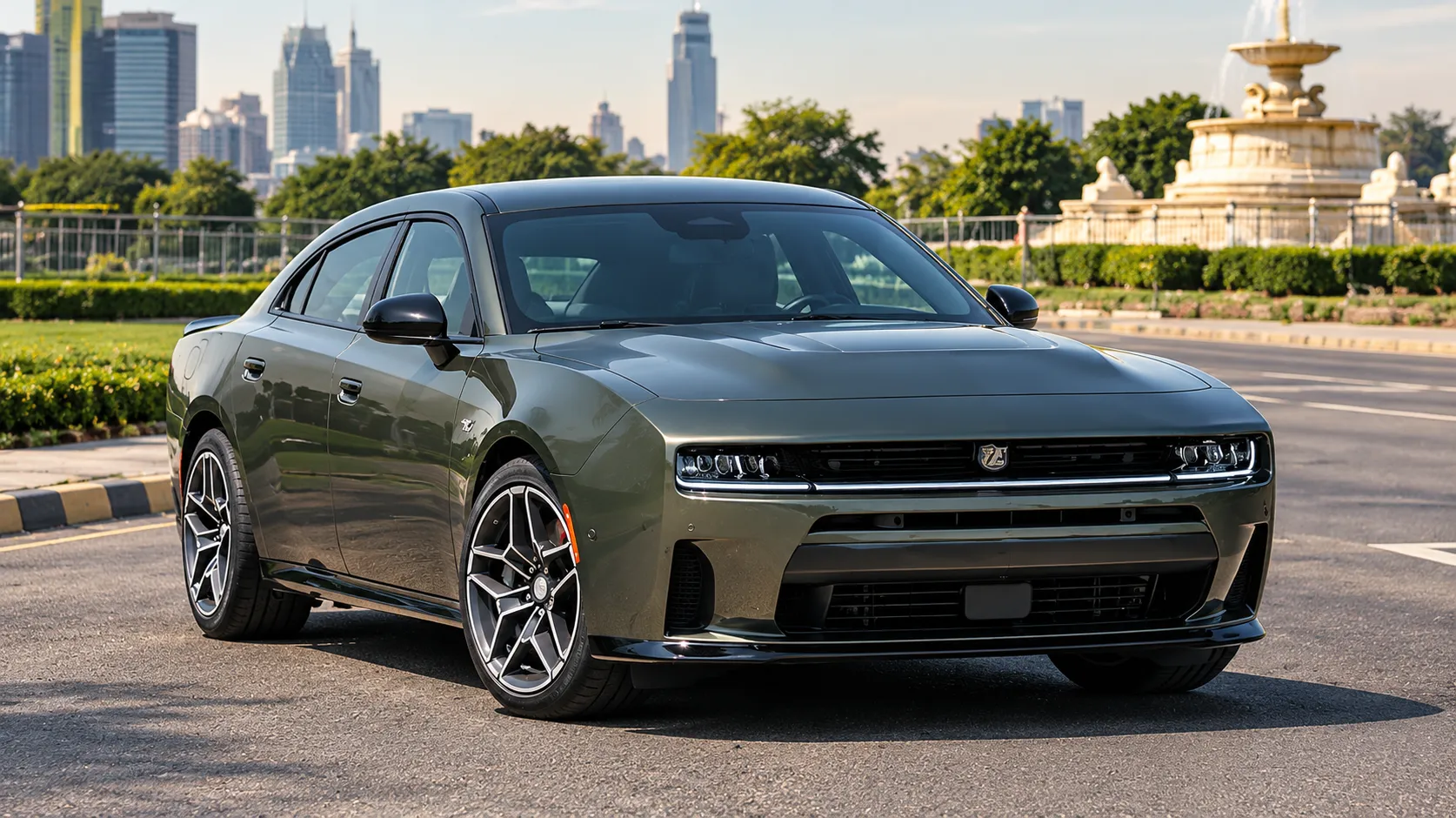 2027 Dodge Charger : Illustration of a muscle car launching at a drag strip
