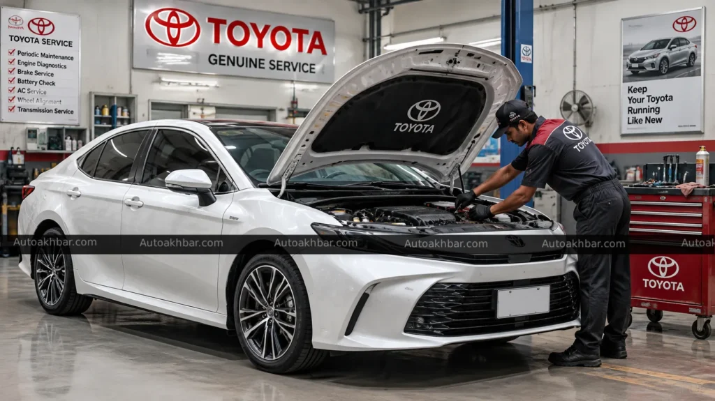 2026 Toyota Camry Hybrid exterior shot, AutoAkhbar.com branded image