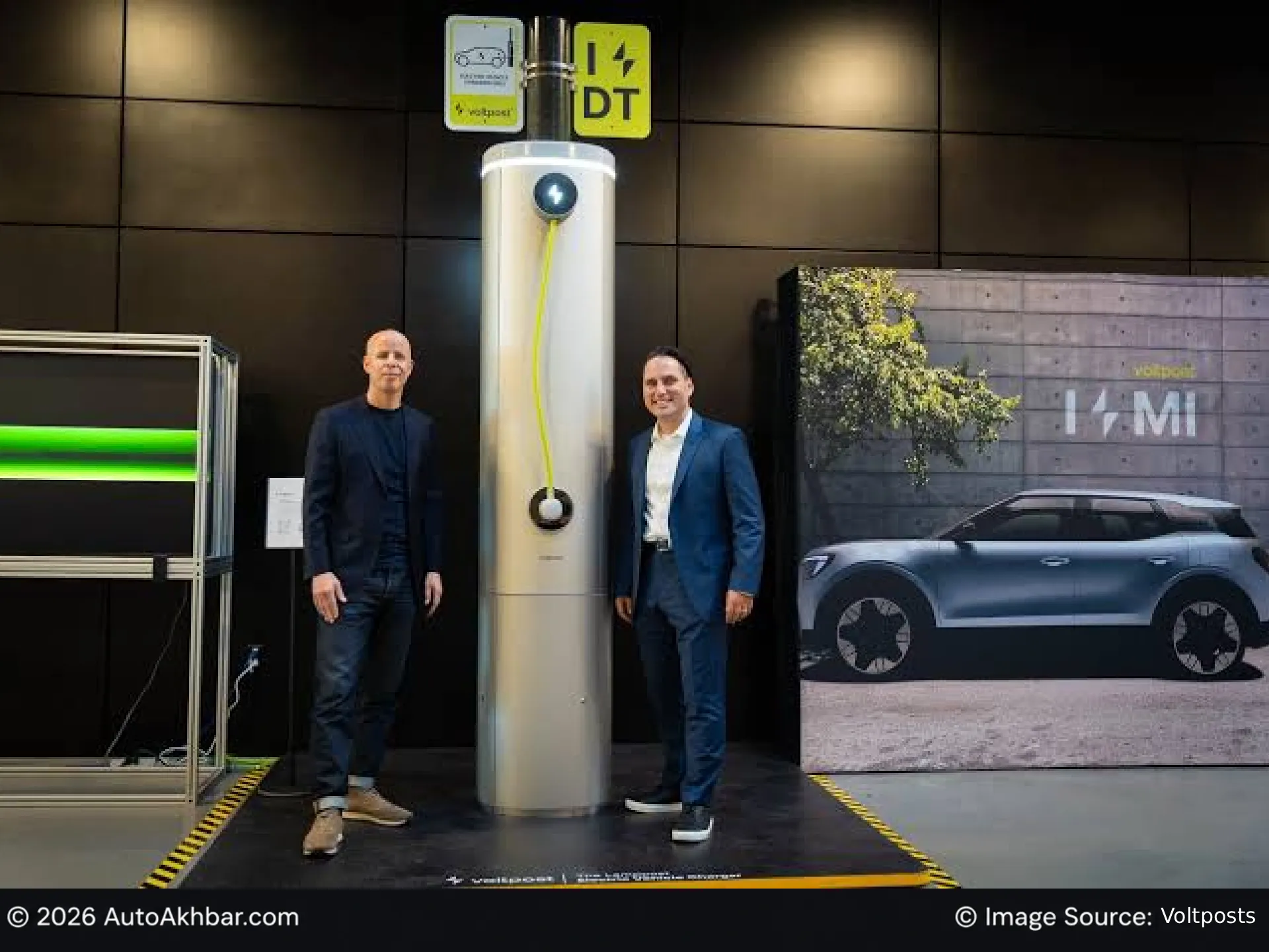 Voltpost Air EV charger mounted on a lamppost outside an apartment building (2)