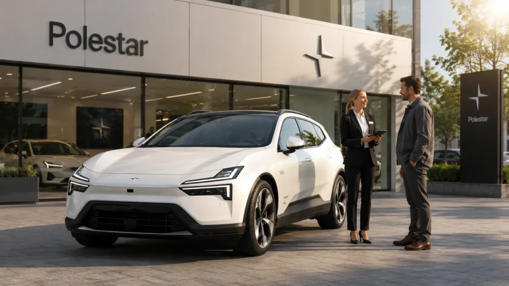 2026 Polestar 4 electric SUV parked outdoors showing its coupe-style silhou