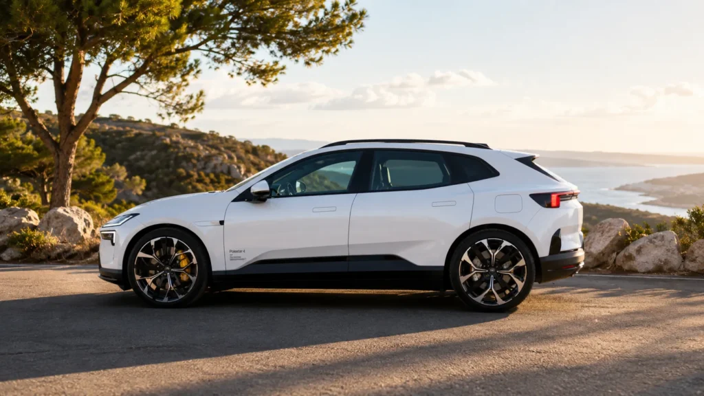 2026 Polestar 4 electric SUV parked outdoors showing its coupe-style silhouette