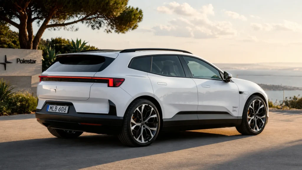 2026 Polestar 4 electric SUV parked outdoors showing its coupe-style silhouette