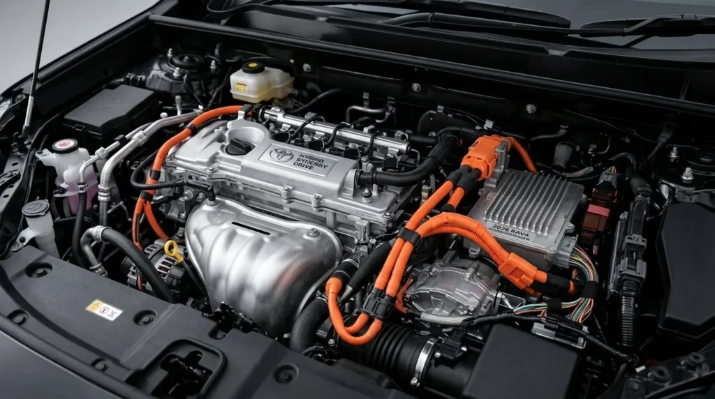 2026 Toyota RAV4 PHEV 2.5-litre hybrid powertrain and engine bay on Autoakhbar.com