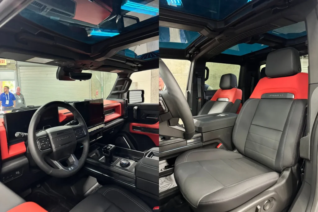 Hummer EV Carbon Fiber Edition Velocity Ember interior and Google built-in screen.
