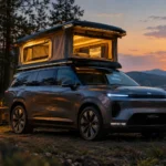 Xiaomi SkyNomad N90 Max Studio with pop-up rooftop tent raised at a campsite