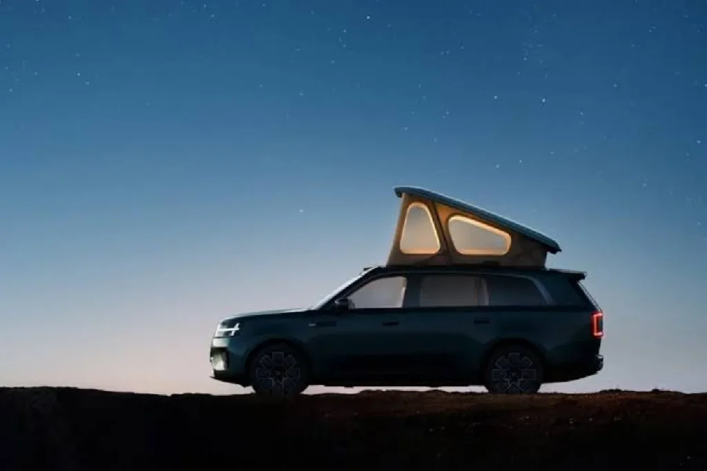 Xiaomi SkyNomad N90 Max Studio with pop-up rooftop tent raised at a campsite