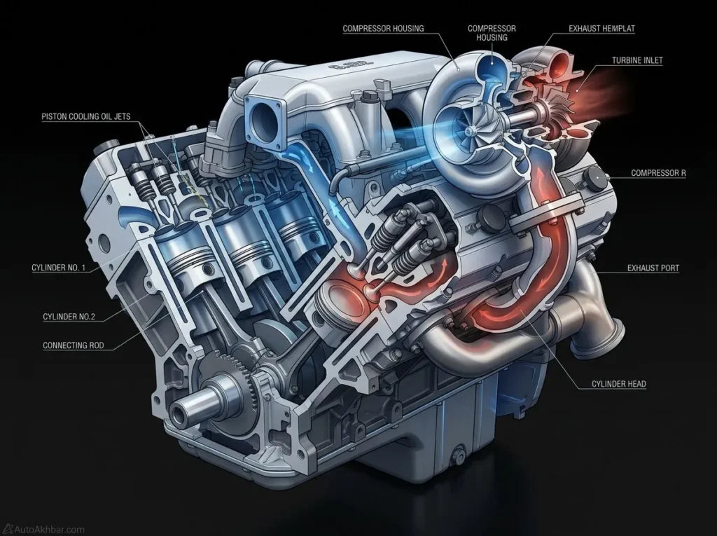 Diesel V8 Engine Cutaway: Technical Blueprint & Cross-Section Illustration