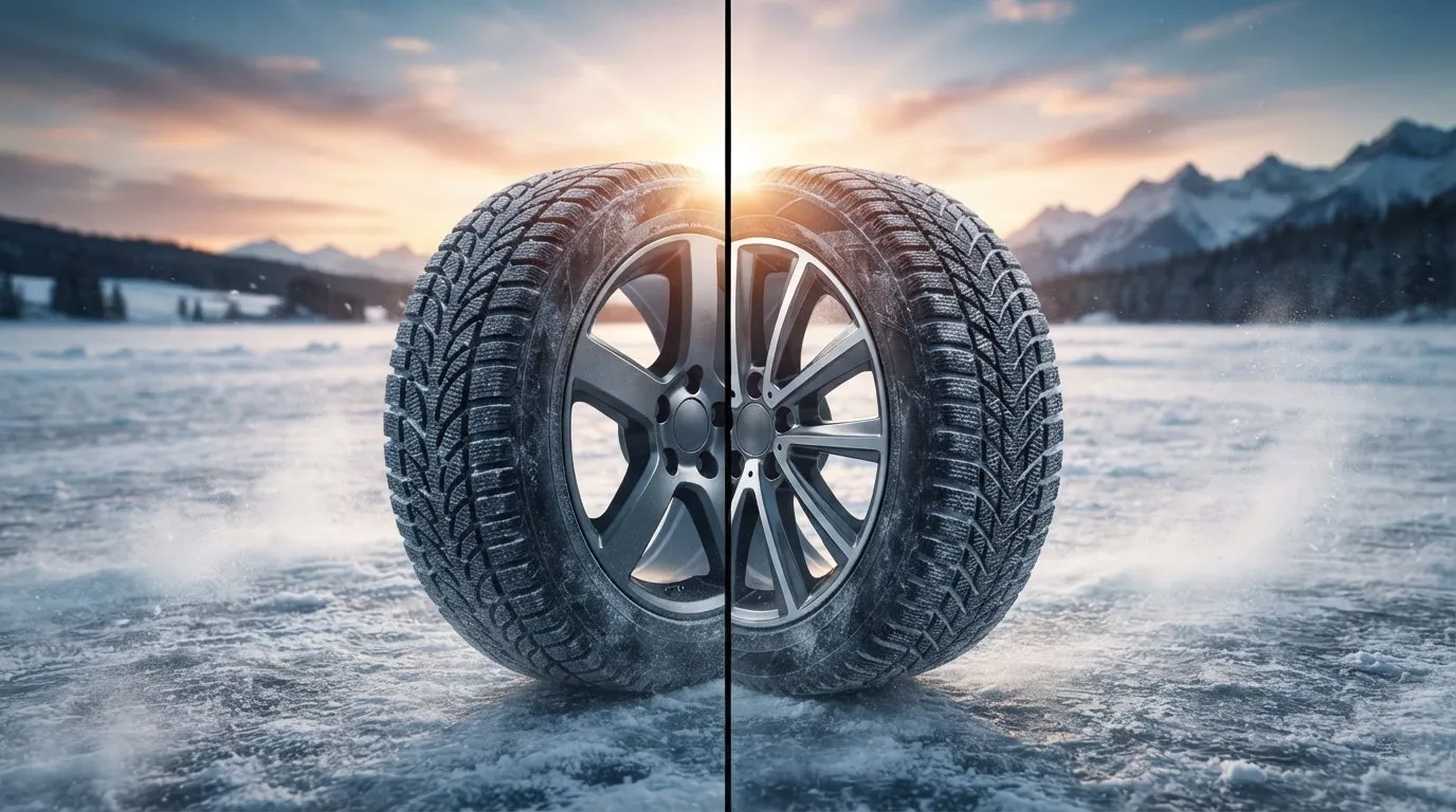 Bridgestone Blizzak DM-V2 and Michelin X-Ice Snow SUV tires side by side on snow Autoakhbar.com