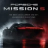 A dramatic photorealistic rear three-quarter view of the dark Porsche Mission S concept hypercar shrouded in thick red and white atmospheric smoke on a wet reflective surface with a glowing horizontal matrix LED light bar.