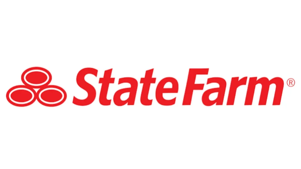 The official red and white corporate logo of State Farm Insurance, featuring the distinctive three overlapping red ovals stacked in a triangle emblem on the left, next to the bold italicized text reading State Farm with a registered trademark symbol.